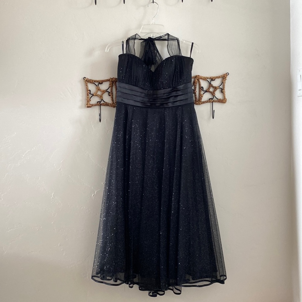 ‘Speechless’ Halter Sparkling Black Formal Tea-length  dress